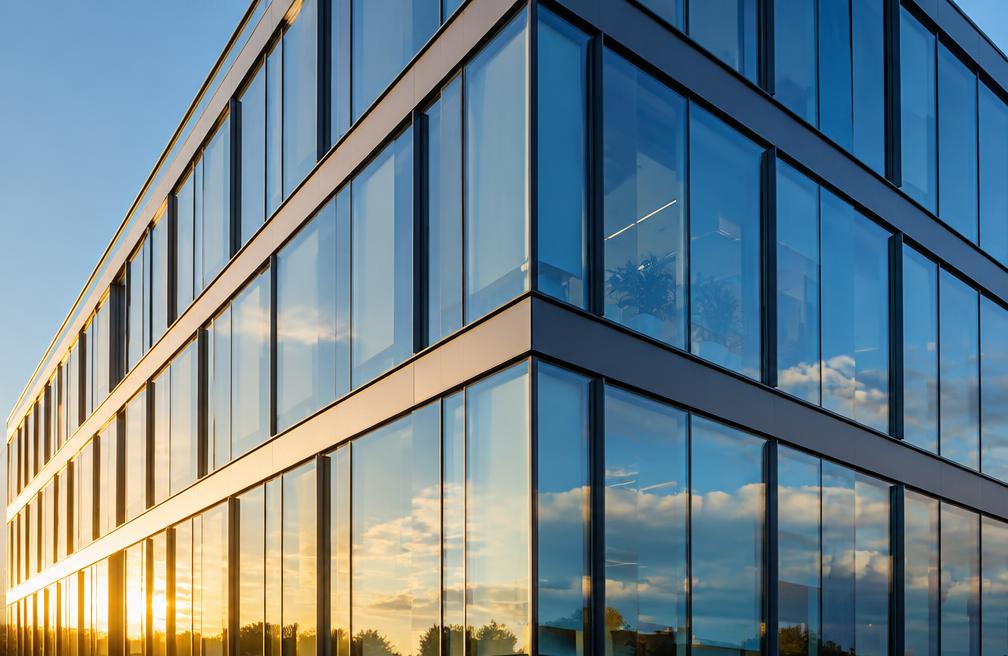 Sunlight reflected in a modern glass building
