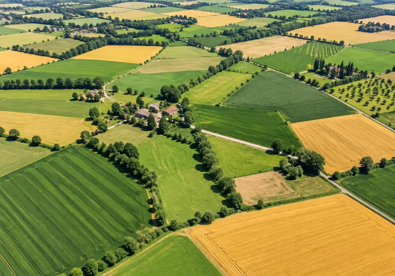 Aerial view of varied farm fields