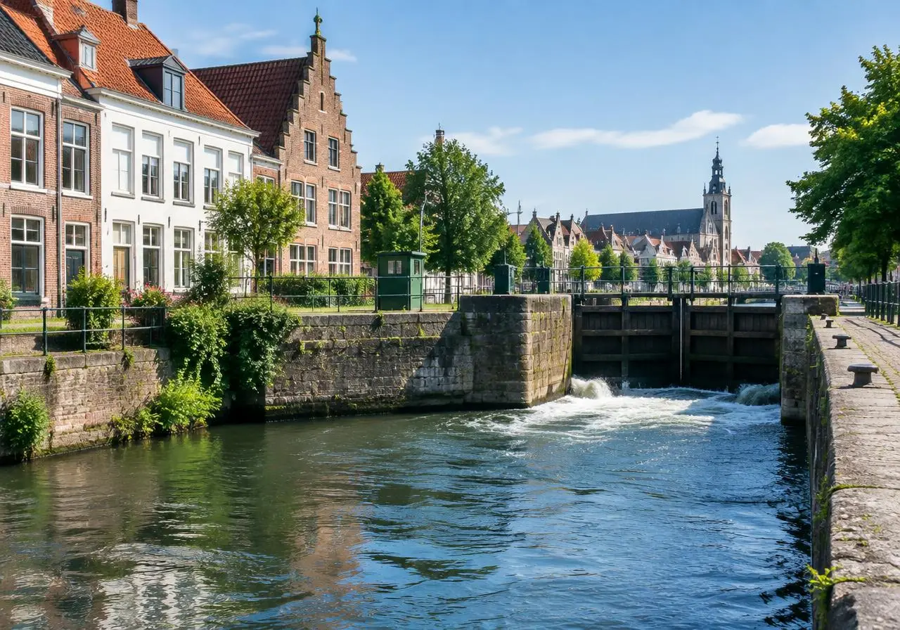 Water flowing through a canal lock