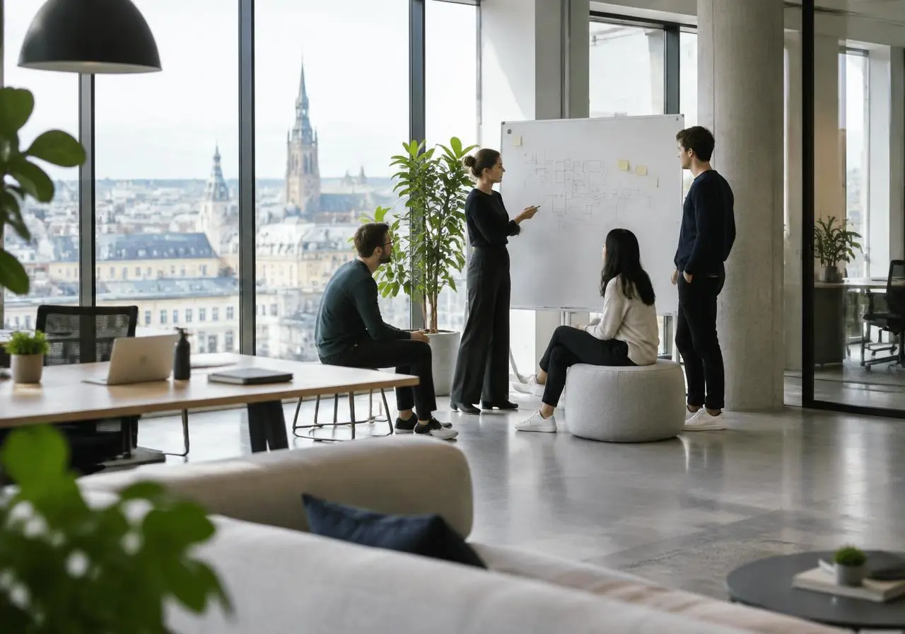 Team at work in a growing European company
