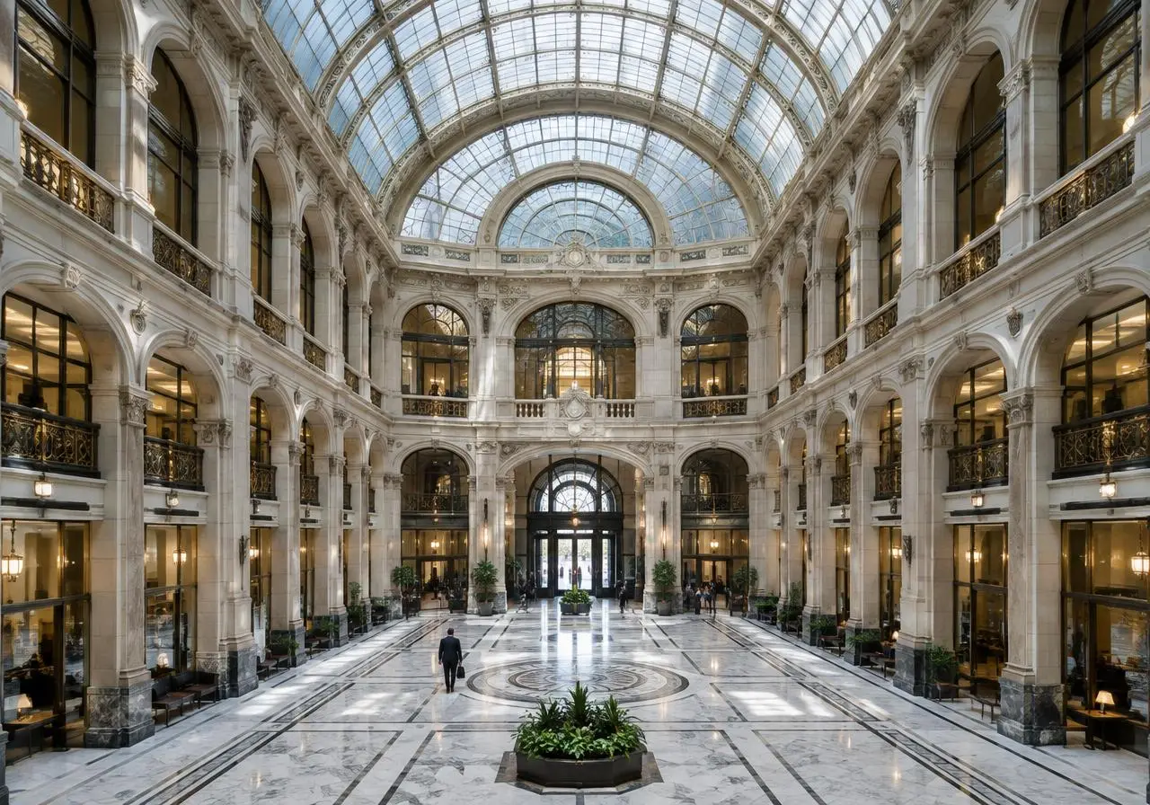 Atrium of a historic European bank