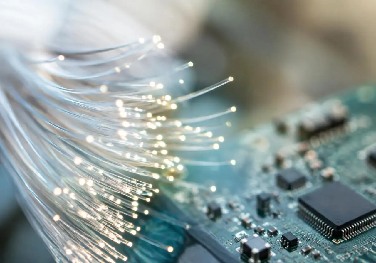 Fibre-optic strands over a circuit board